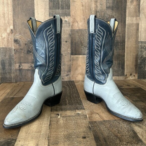 Tony Lama Gold Label Vintage Blue Gray Cowboy Boots Mens 9 D - Picture 11 of 12